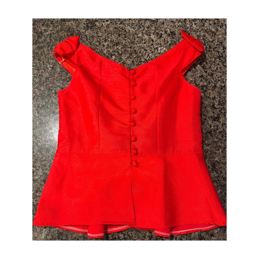 Vintage Red Gold Embroidered Peplum Top Off Shoulder Bows Floral Accent Sz 36 - Picture 2 of 6